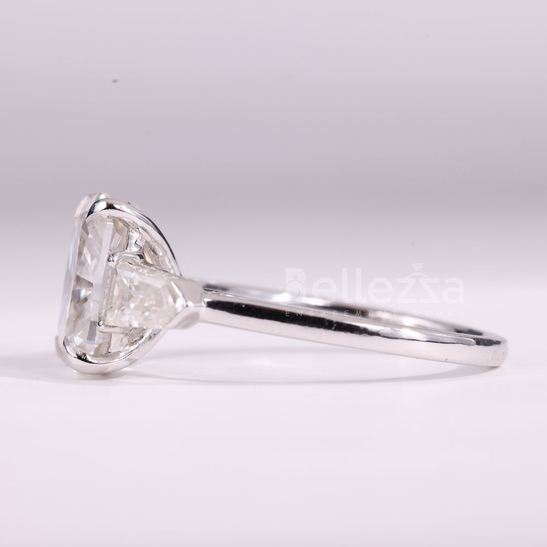 2.0CT Elongated Cushion Cut Three Stone Moissanite Engagement Ring