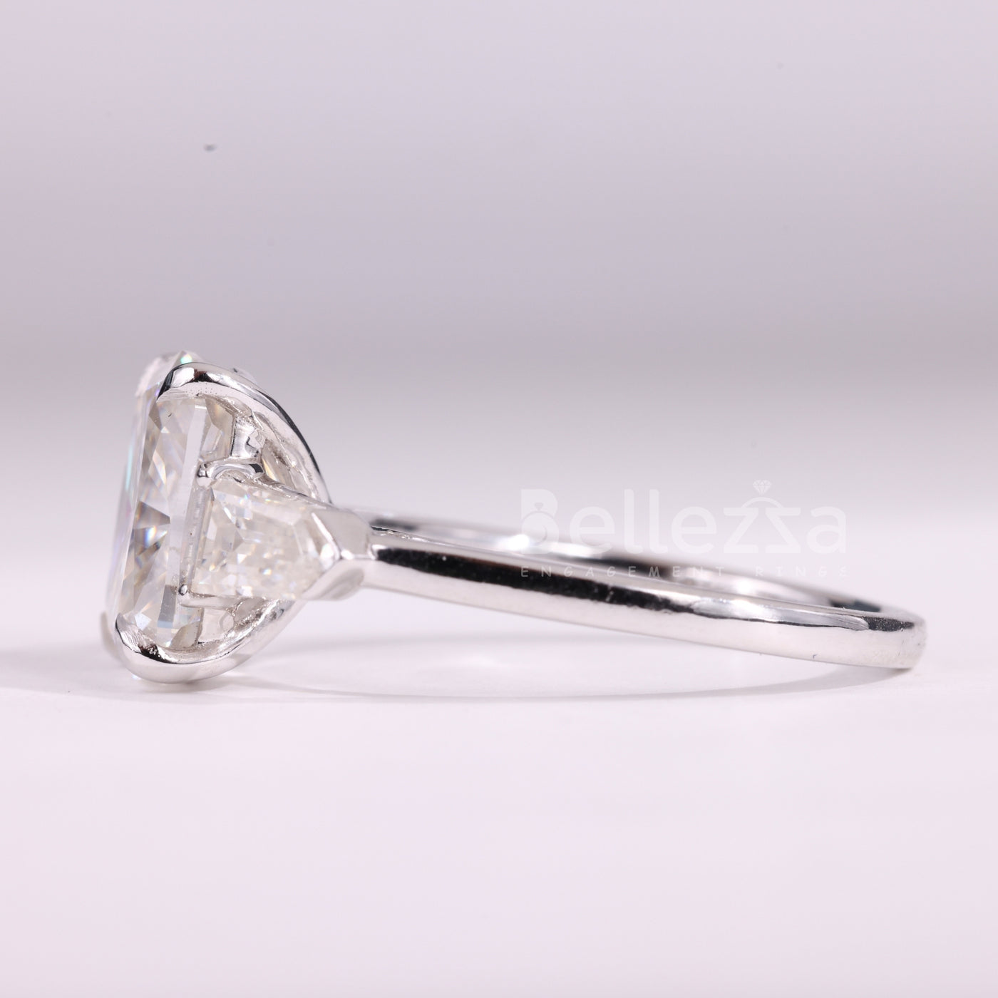 2.0CT Elongated Cushion Cut Three Stone Moissanite Engagement Ring