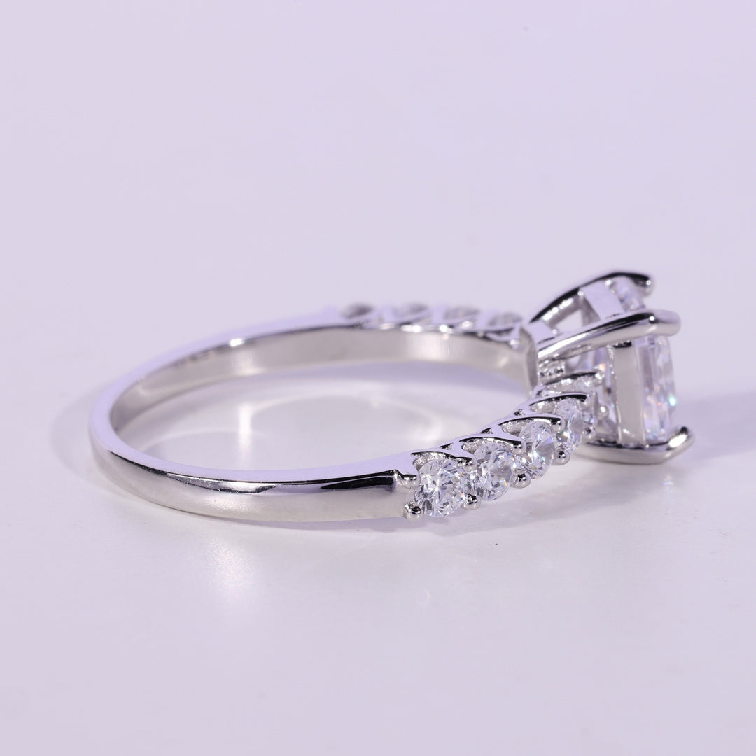 1.0CT Asscher Cut Pave Setting Moissanite Engagement Ring