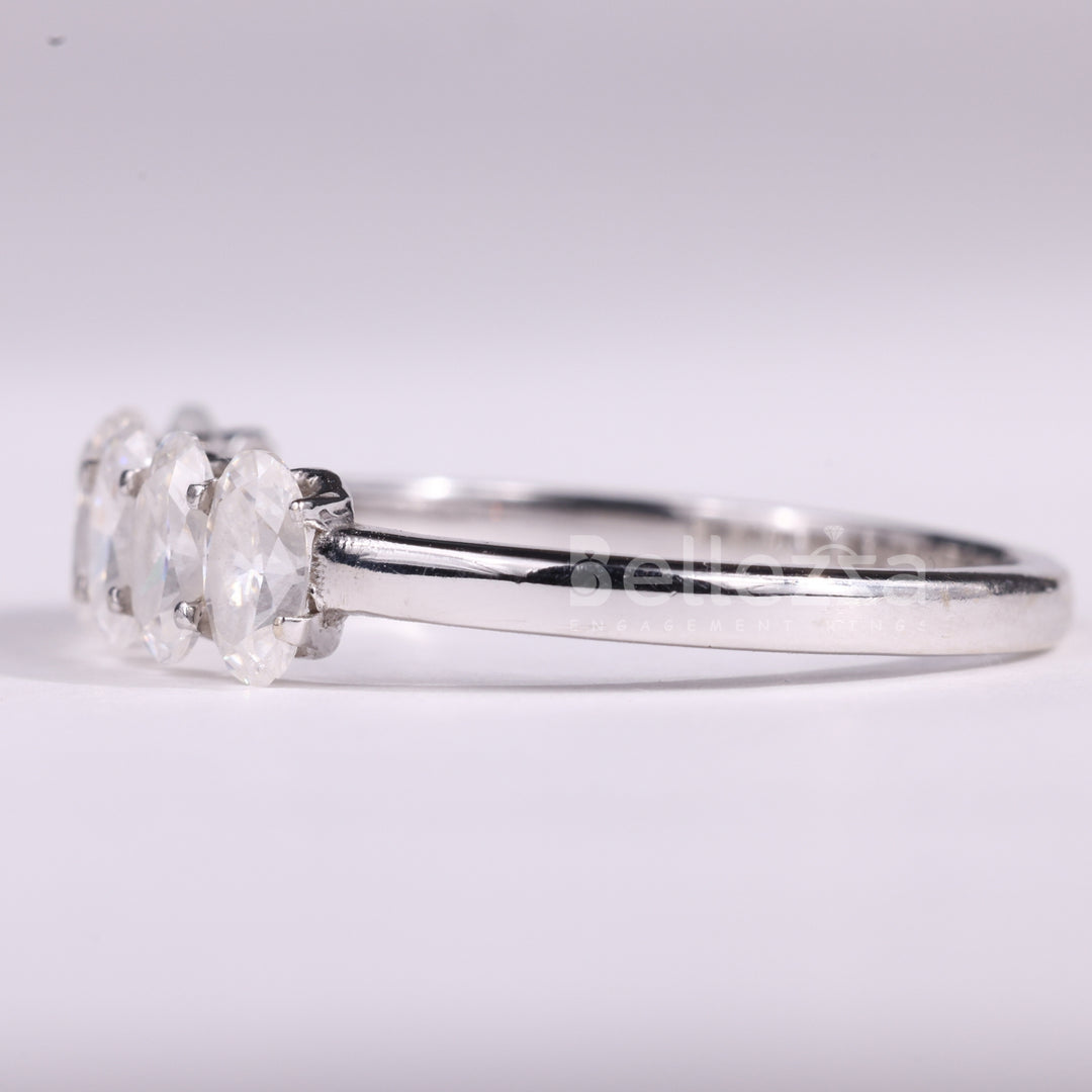 Oval Cut Six Diamond Moissanite Wedding Band