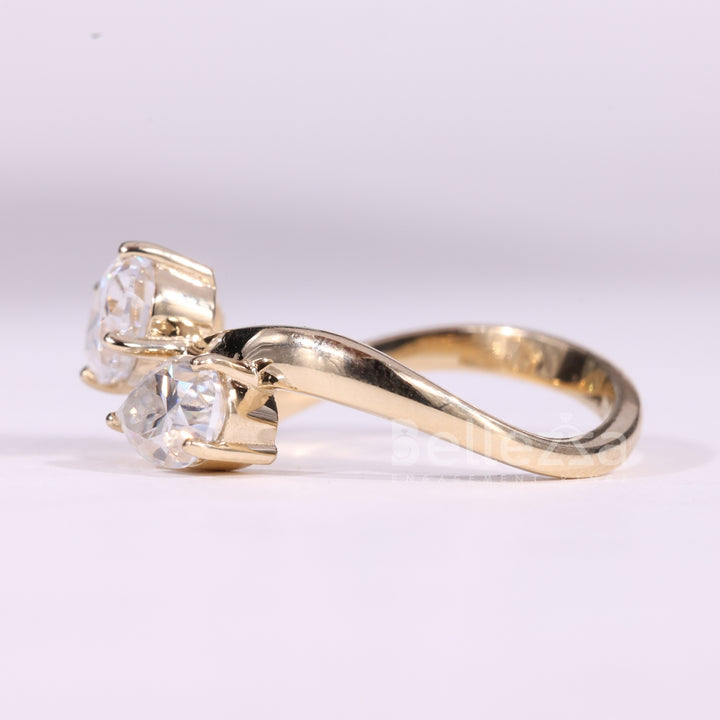 1.50CTW Oval & Pear Cut Curved Moissanite Toi Et Moi Engagement Ring