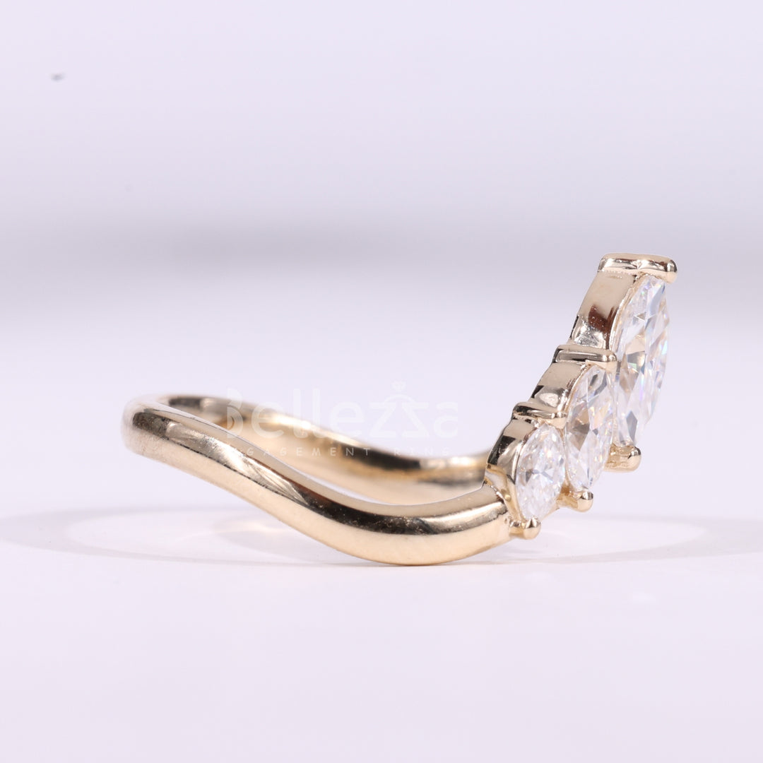 Marquise Cut Three Stone Unique Curved Moissanite Wedding Band