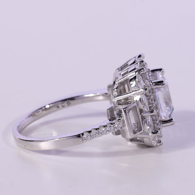 1.0CT Asscher Cut Cluster Diamond Moissanite Engagement Ring