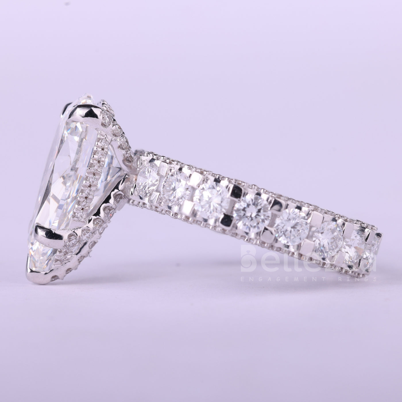 4.0CT Pear Cut Diamond Pave Setting Full Eternity Engagement Ring