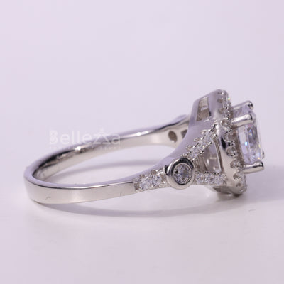 1.0CT Round Cut Halo Cluster Diamond Moissanite Engagement Ring