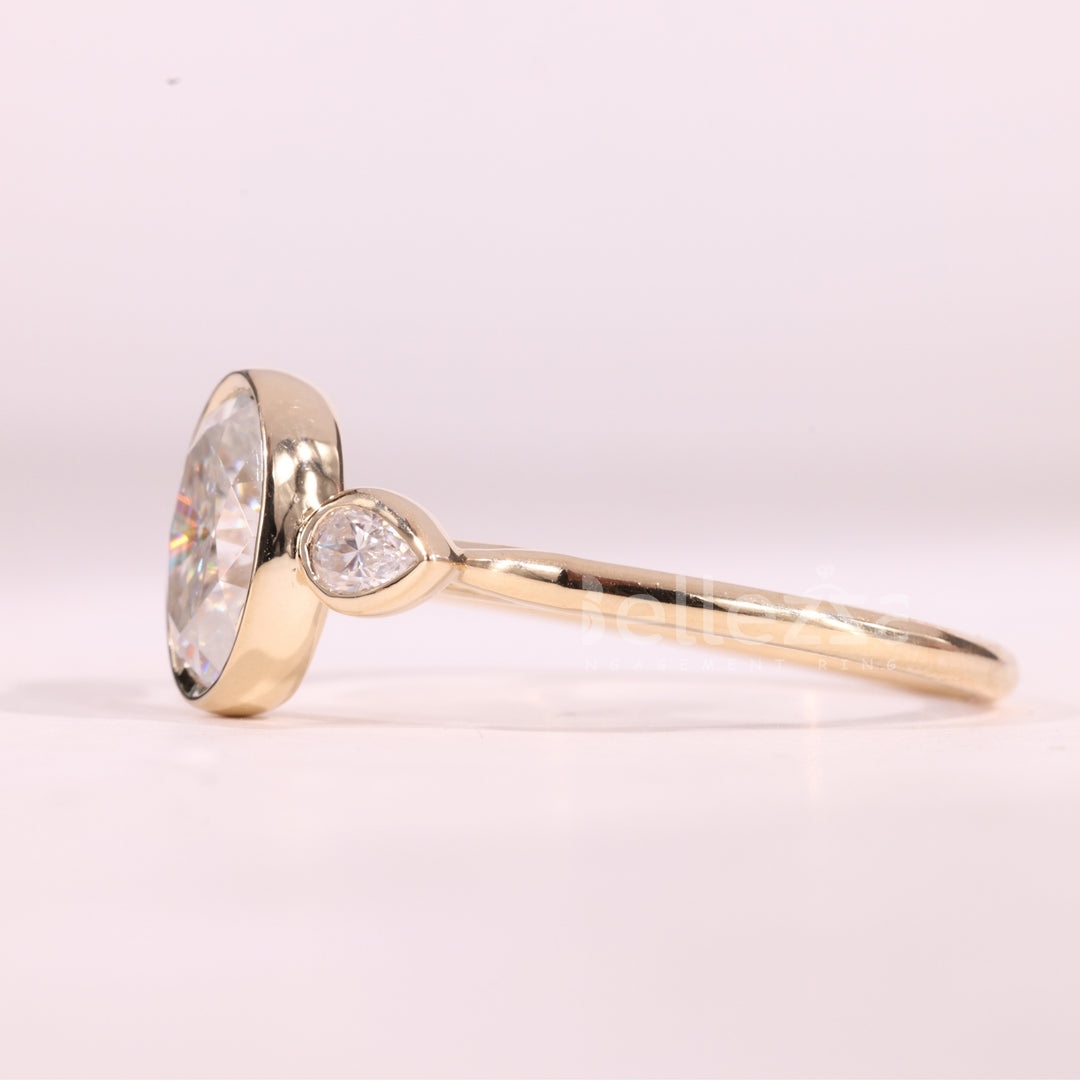 1.50CT Oval Cut Bezel Setting Moissanite Three Stone Engagement Ring