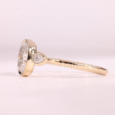 1.50CT Oval Cut Bezel Setting Moissanite Three Stone Engagement Ring