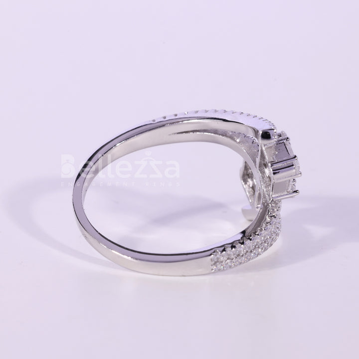 Unique Baguette & Round Diamond Cluster Moissanite Engagement Ring