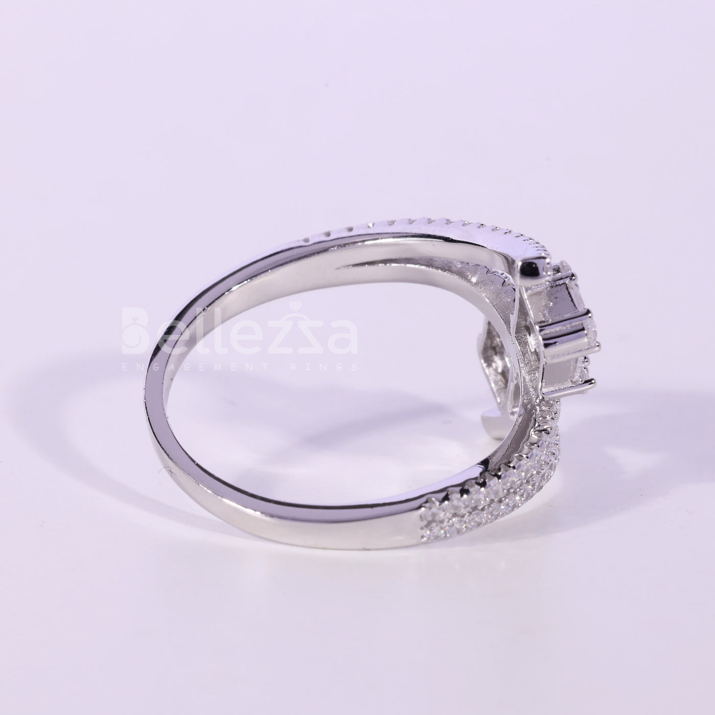 Unique Baguette & Round Diamond Cluster Moissanite Engagement Ring