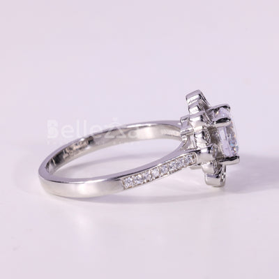 1.0CT Round Cut Unique Cluster Bezel Setting Engagement Ring