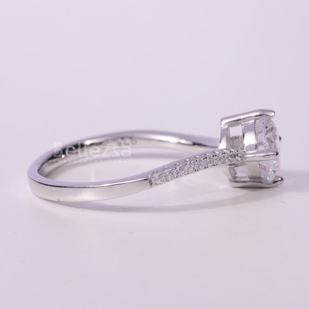 1.0CT Round Cut Pave Setting Moissanite Engagement Ring