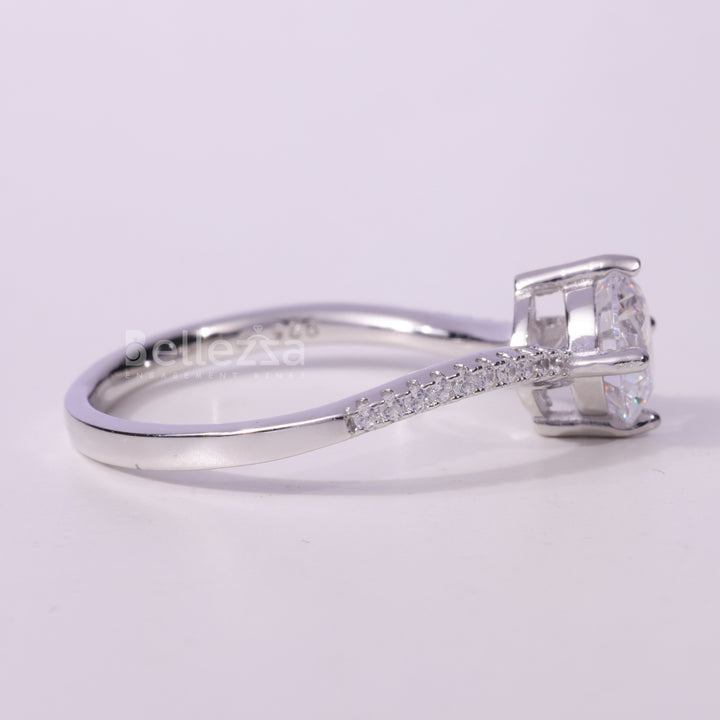 1.0CT Round Cut Pave Setting Moissanite Engagement Ring