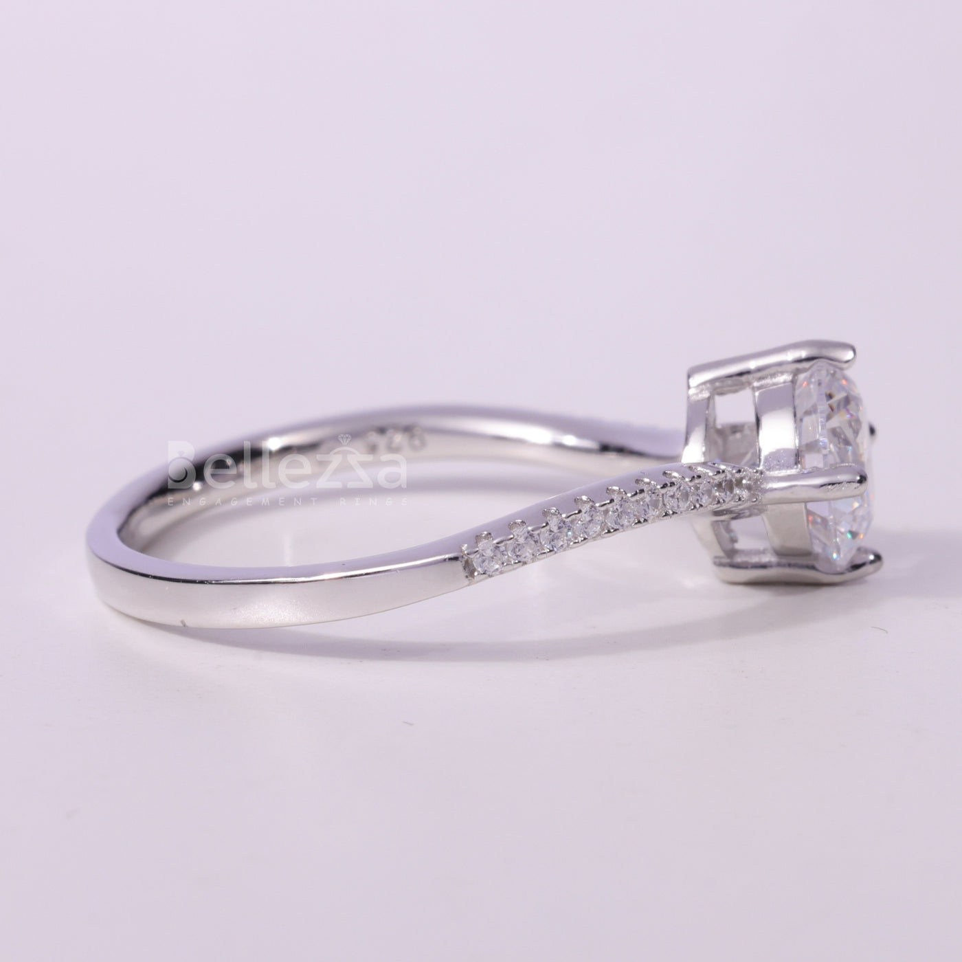 1.0CT Round Cut Pave Setting Moissanite Engagement Ring