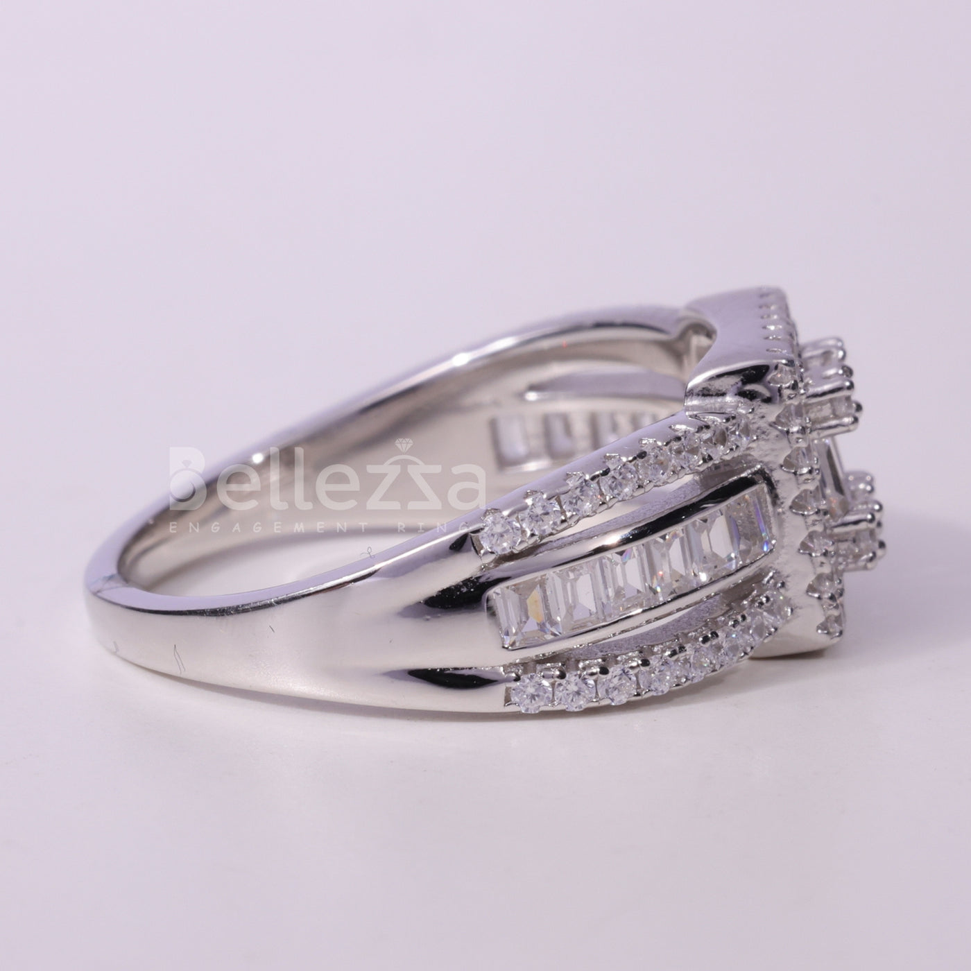 Round & Baguette cut Cluster Diamond Moisssanite Engagement Ring