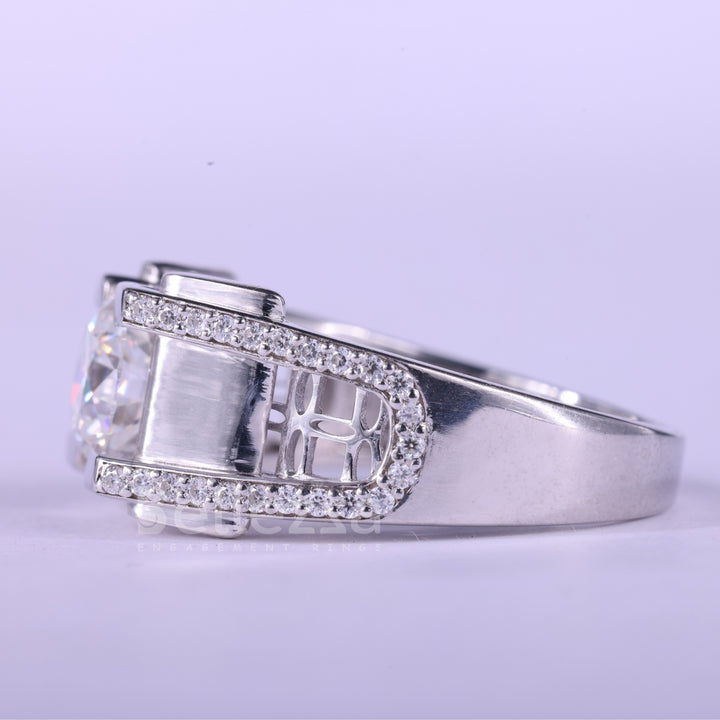 1.0CT Round Cut Unique Moissanite Men's Engagement Ring