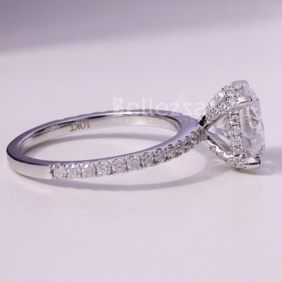 1.0CT Round Cut Hidden Halo Pave Setting Moissanite Engagement Ring