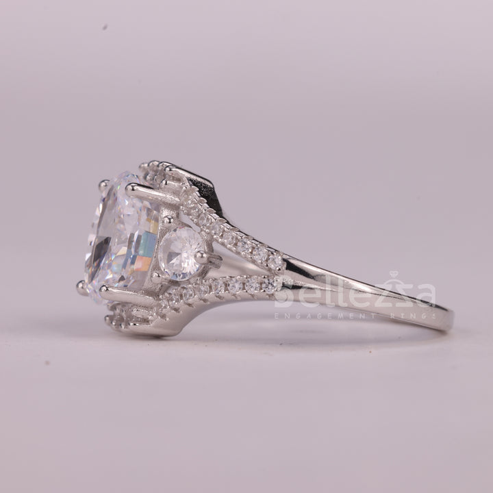 1.0CT Oval Cut Three Stone Split Shank Pave Set Engagement Ring