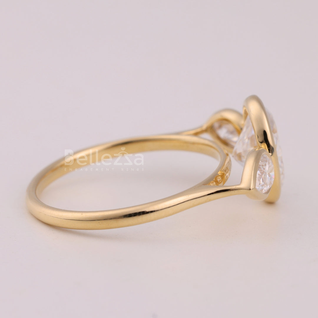 1.50CT Oval Cut Bezel Setting Three Stone Engagement Ring