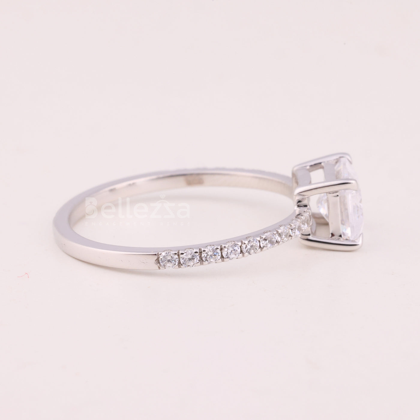 1.0CT East-West Emerald Cut Pave Setting Moissanite Engagement Ring