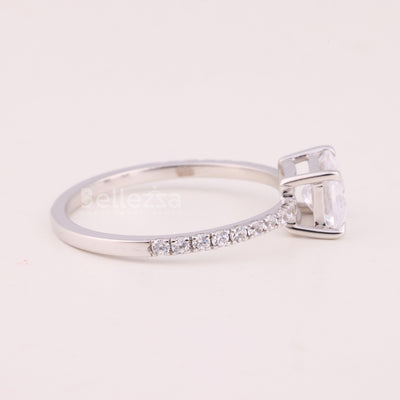 1.0CT East-West Emerald Cut Pave Setting Moissanite Engagement Ring