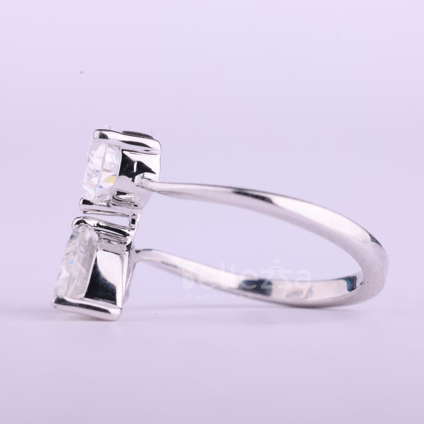 1.0CTW Pear Cut Diamond Toi Et Moi Bypass Shank Wedding Ring