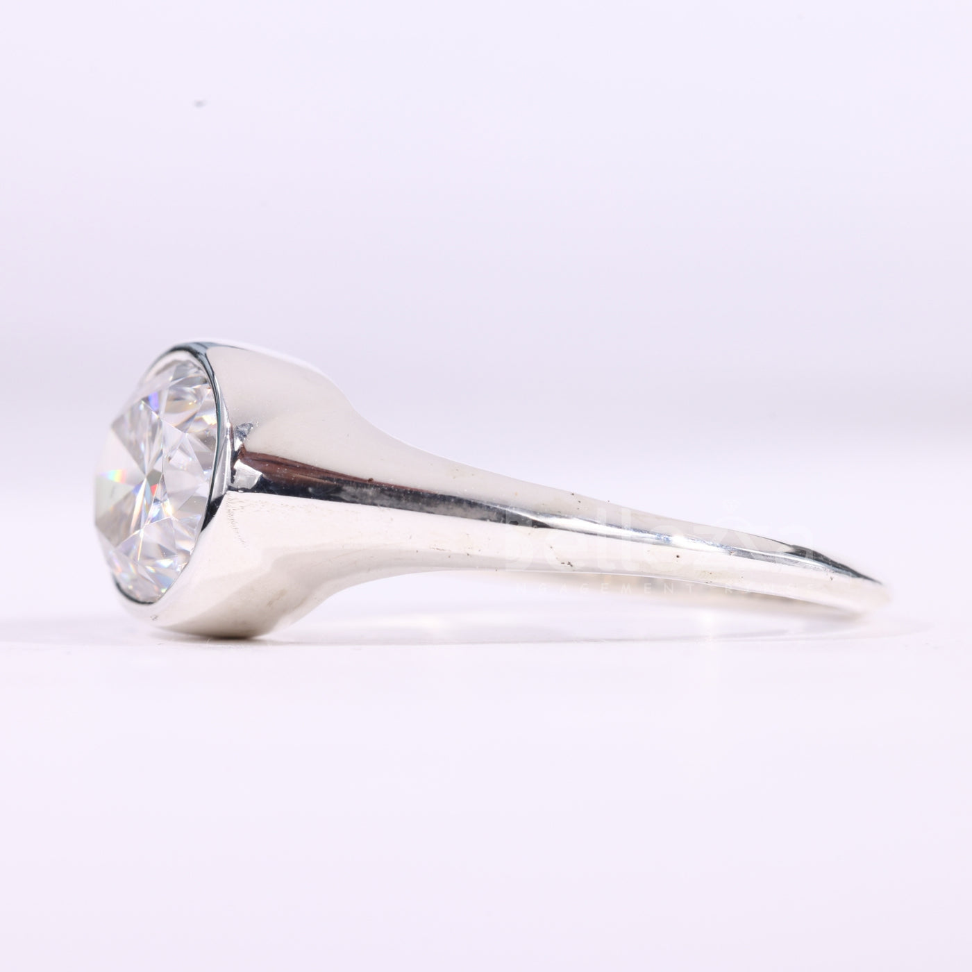 2.0CT East-West Oval Cut Bezel Set Solitaire Moissanite Engagement Ring