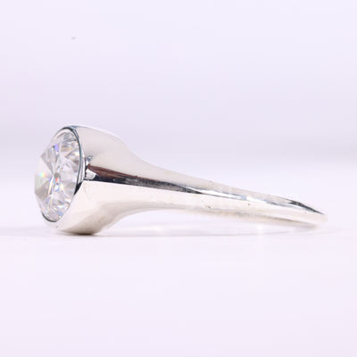2.0CT East-West Oval Cut Bezel Set Solitaire Moissanite Engagement Ring
