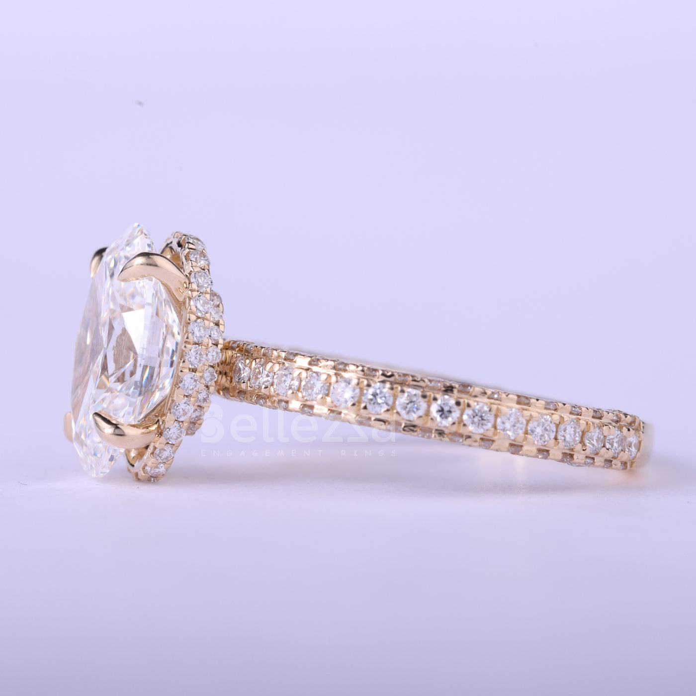 1.50CT Oval Cut Three Side Pave Setting Moissanite Engagement Ring