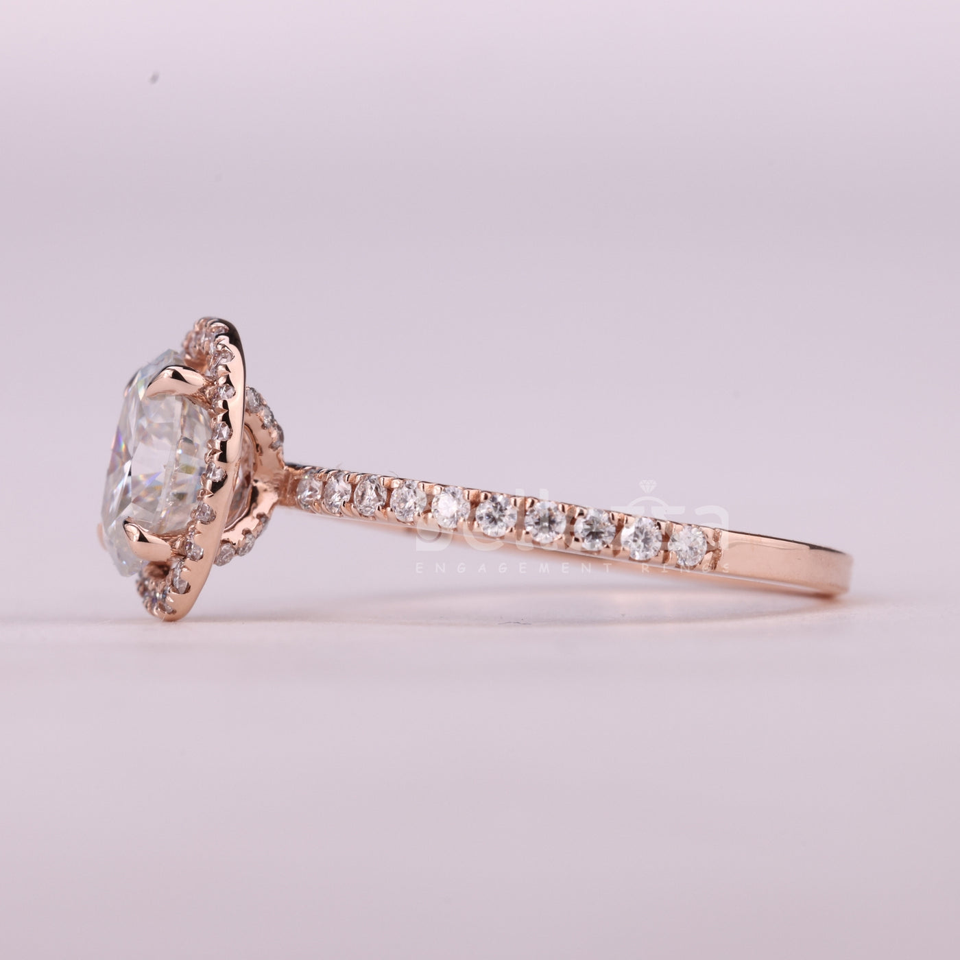 1.0CT Oval Cut Halo Pave Setting Moissanite Engagement Ring