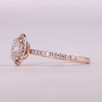 1.0CT Oval Cut Halo Pave Setting Moissanite Engagement Ring