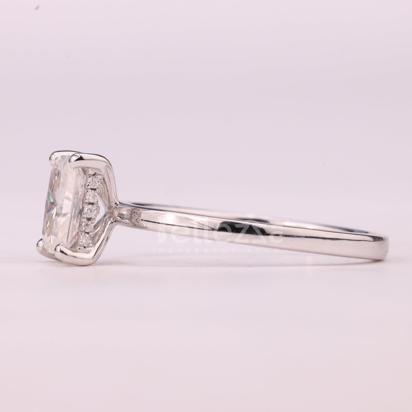 1.0CT Radiant Cut Hidden Halo Moissanite Engagement Ring