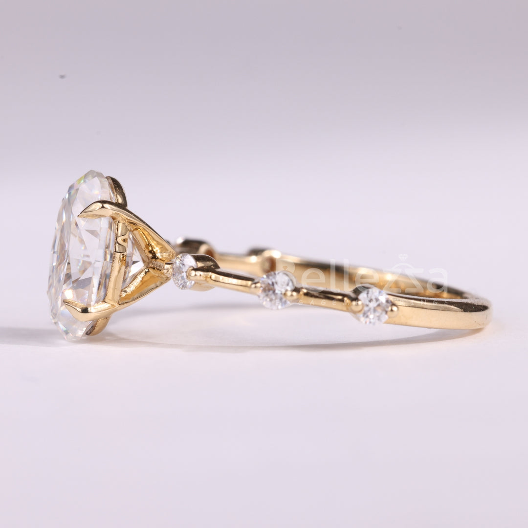 1.0CT Oval Cut Petite Pave Setting Moissanite Engagement Ring