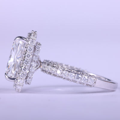 2.0CT Radiant Cut Three Side Pave & Halo Set Moissanite Engagement Ring