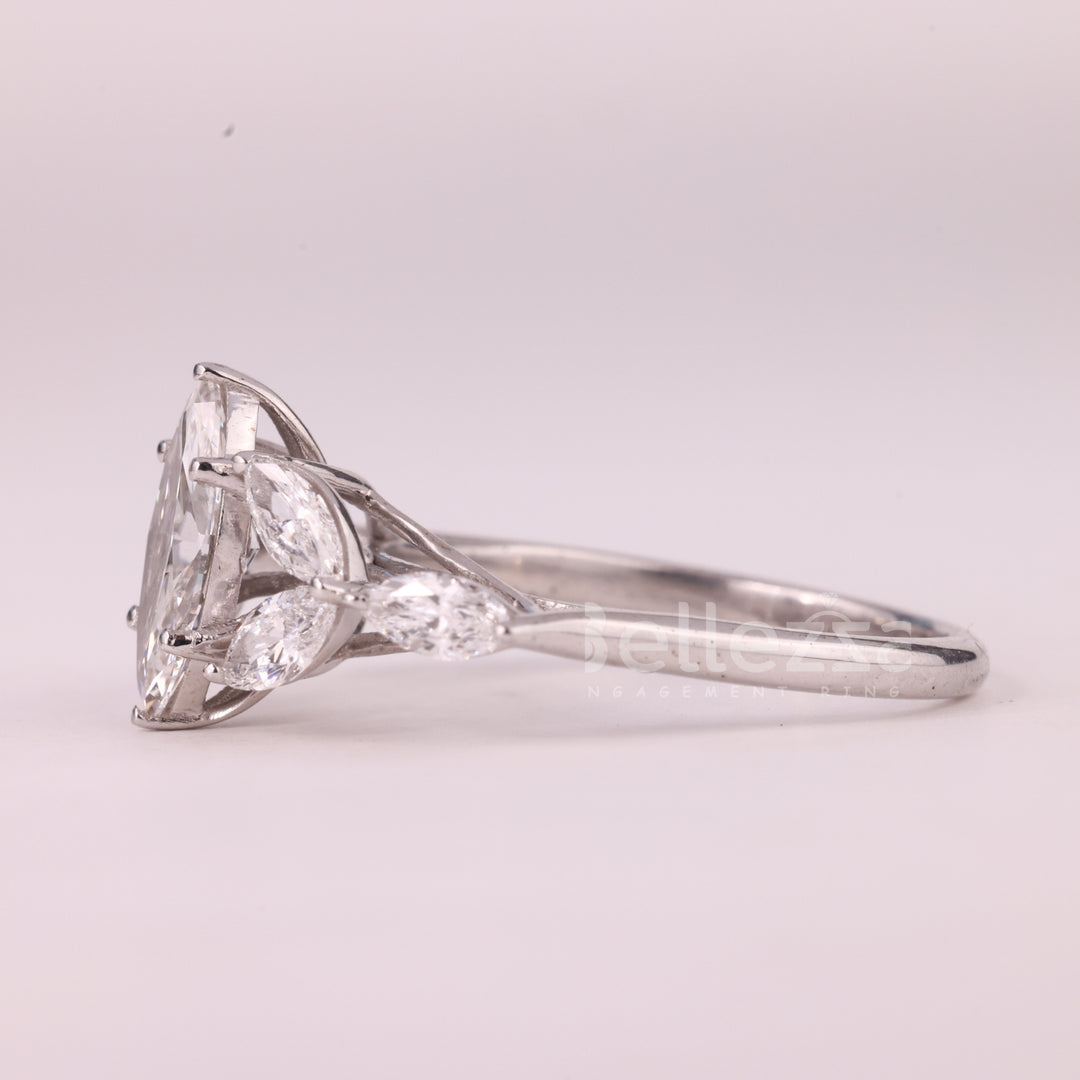 1.50CT Marquise Cut Cluster Diamond Moissanite Engagement Ring