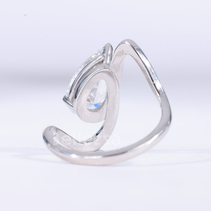1.50CT Pear Cut Diamond Unique Curved Solitaire Engagement Ring