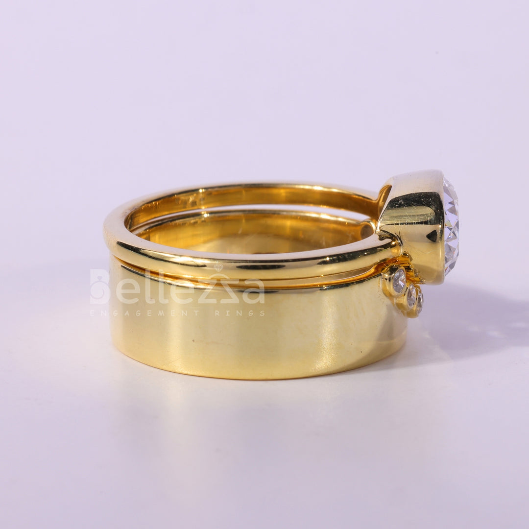 1.50CT East-west Oval Cut Diamond Curved Moissanite Bridal Ring Set