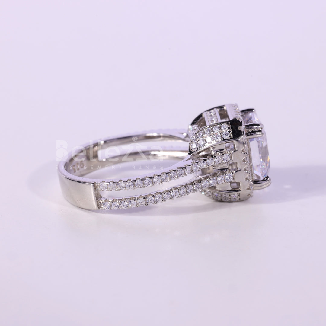 1.50CT Asscher Cut Halo Moissanite Engagement Ring