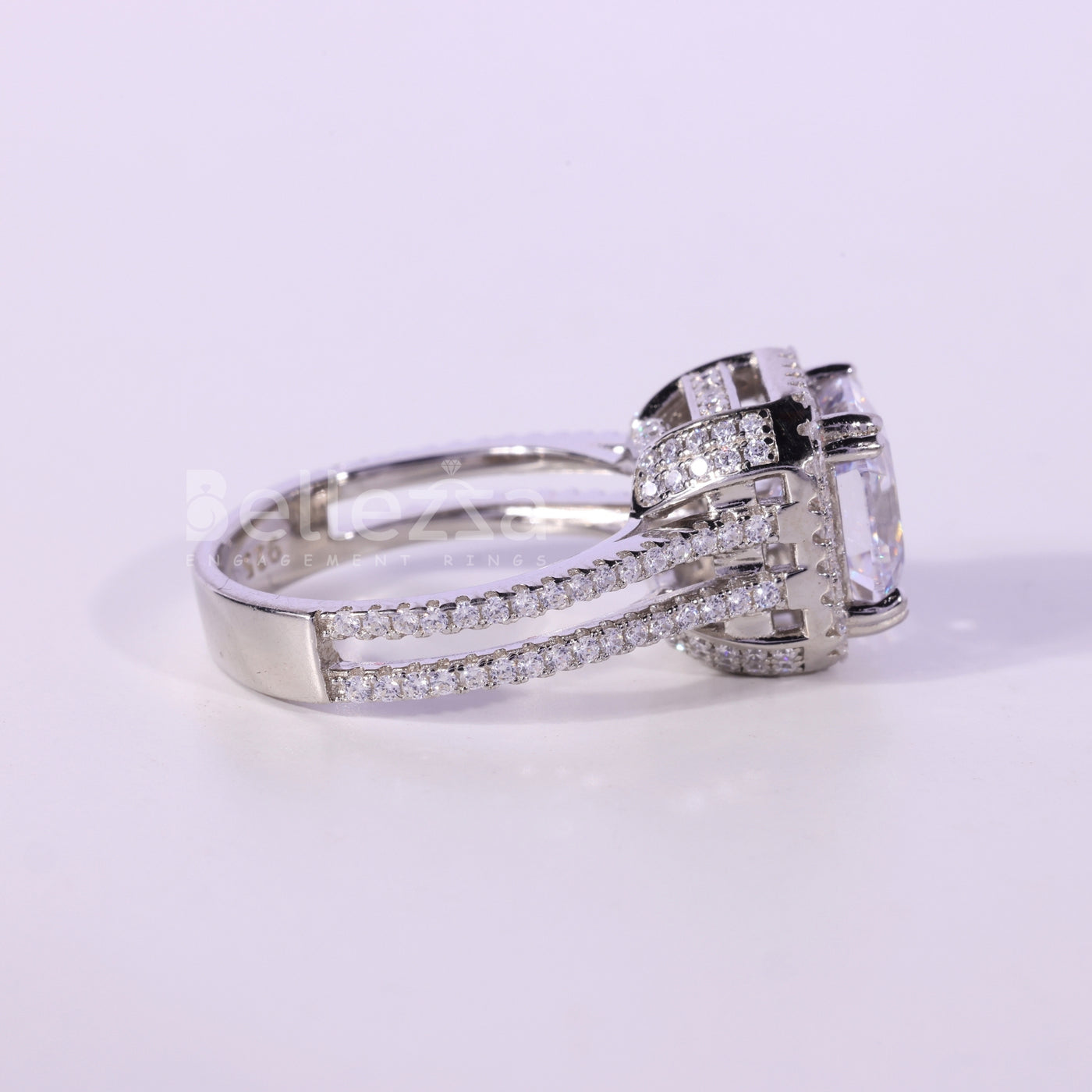 1.50CT Asscher Cut Halo Moissanite Engagement Ring