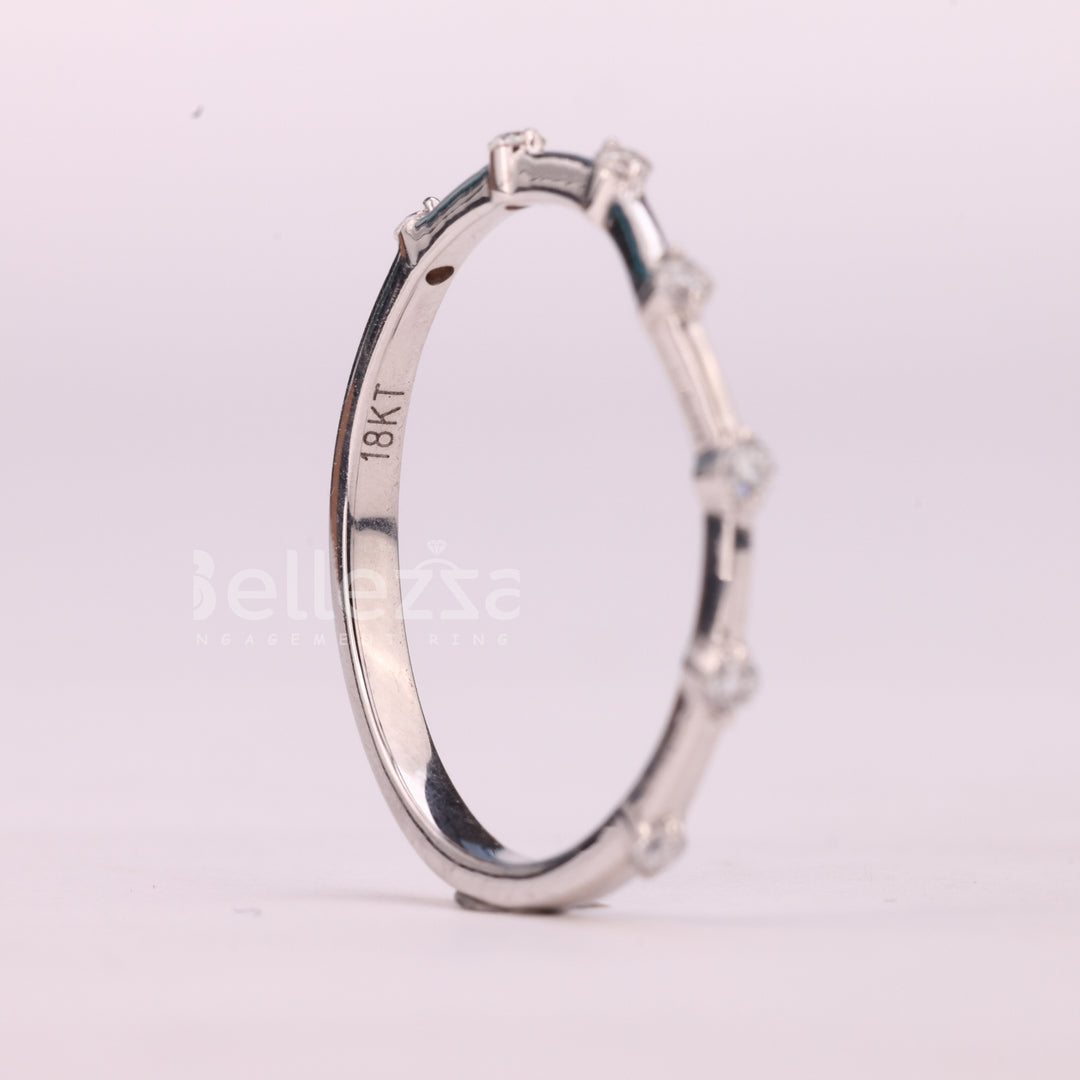 Round Cut Petite Pave Setting Moissanite Wedding Band