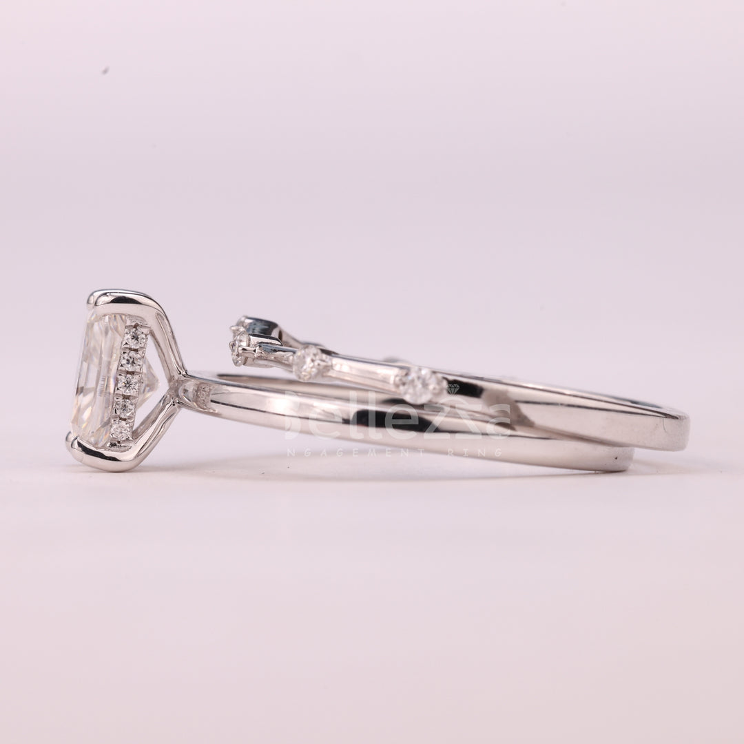 1.0CT Radiant Cut Petite Pave Setting Moissanite Bridal Ring Set