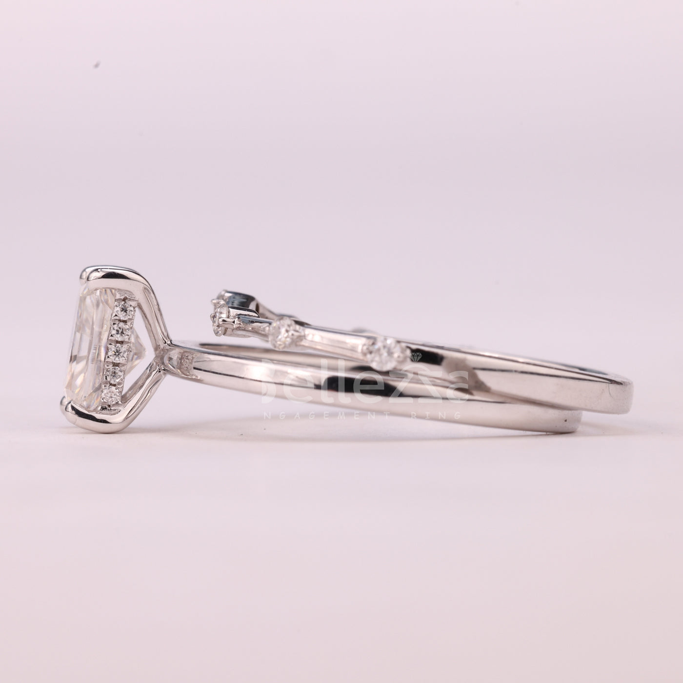 1.0CT Radiant Cut Petite Pave Setting Moissanite Bridal Ring Set