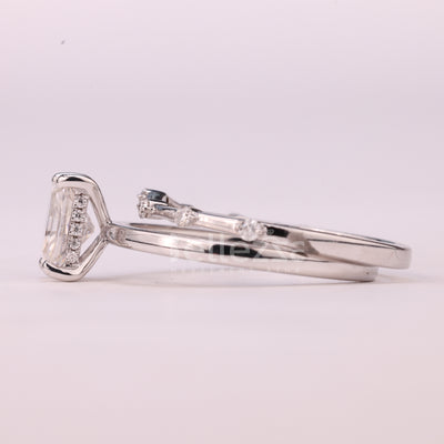 1.0CT Radiant Cut Petite Pave Setting Moissanite Bridal Ring Set