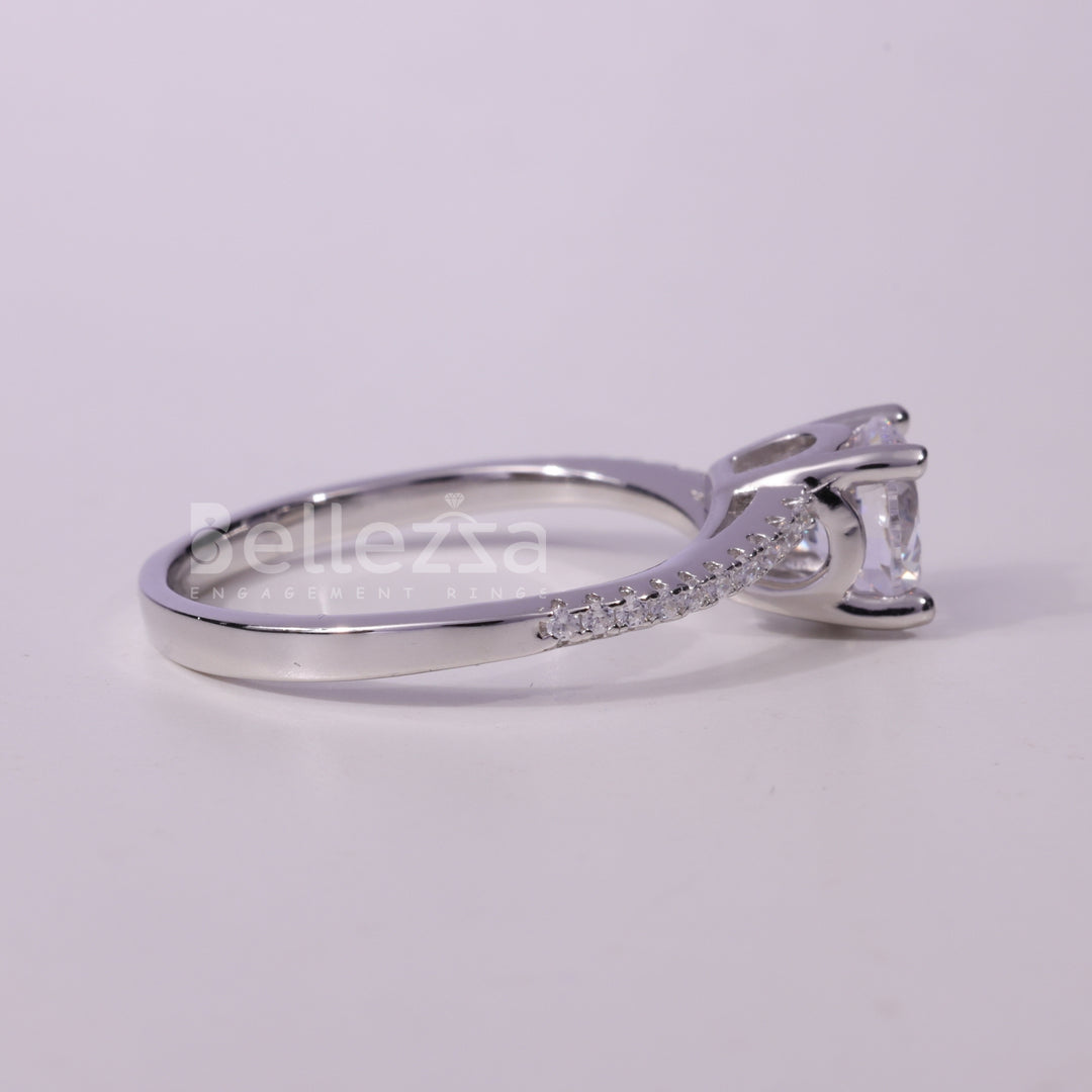 1.0CT Round Cut Pave Setting Moissanite Engagement Ring