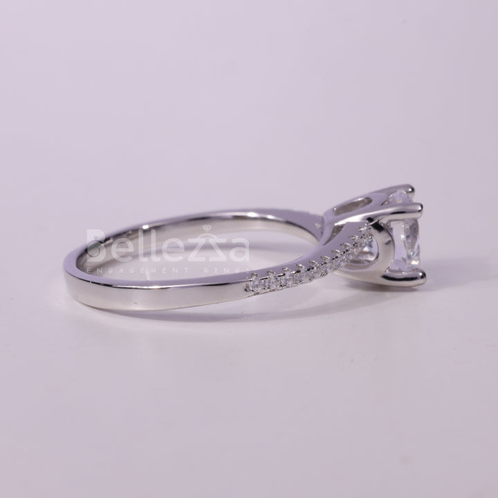 1.0CT Round Cut Pave Setting Moissanite Engagement Ring