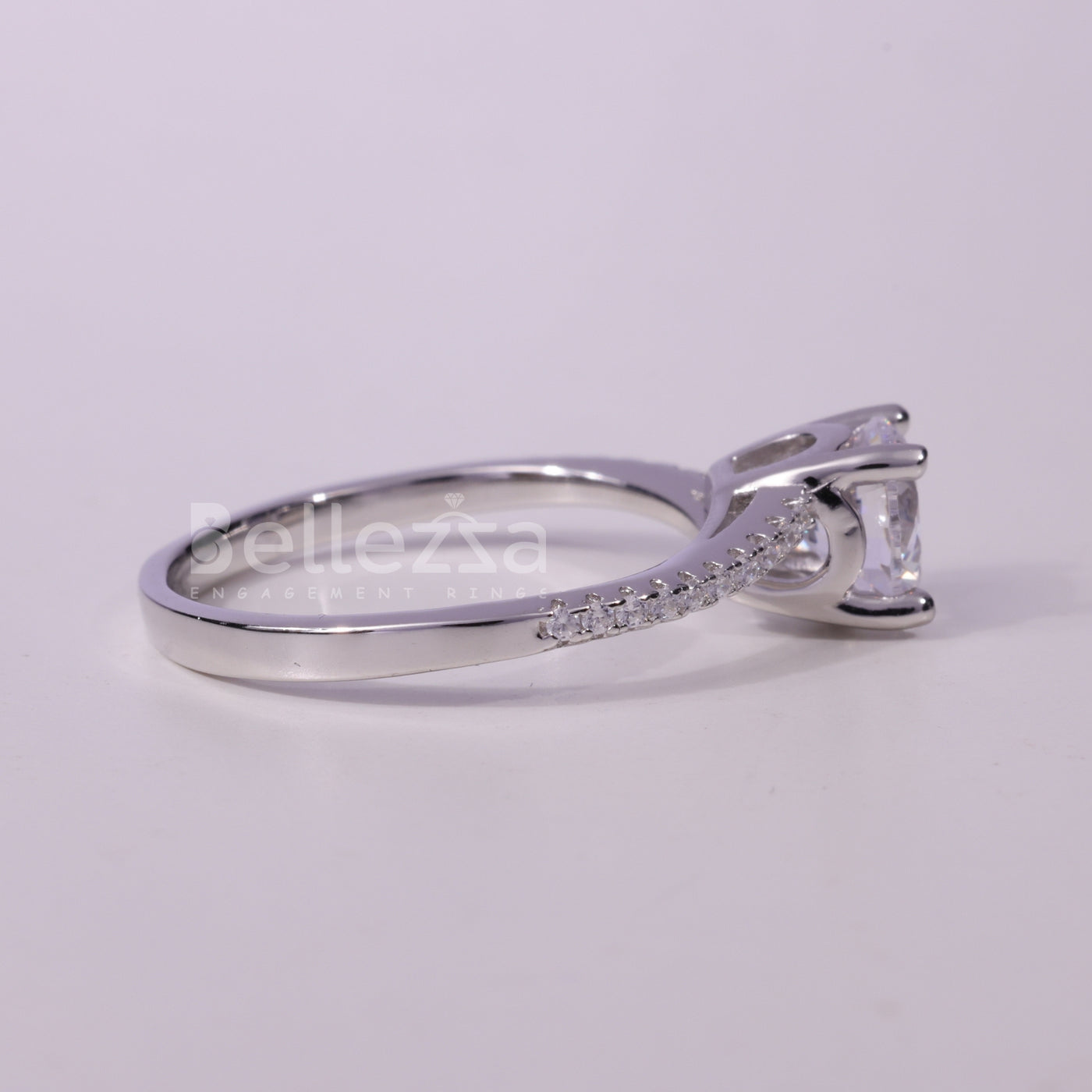 1.0CT Round Cut Pave Setting Moissanite Engagement Ring