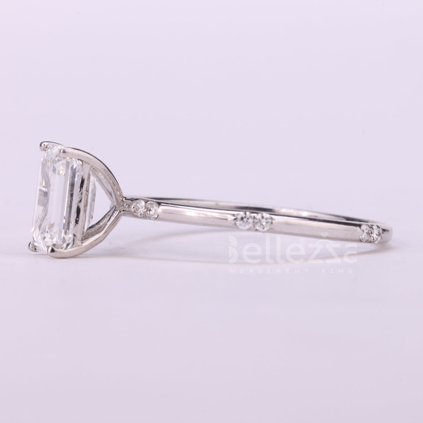 0.75CT Emerald Cut Cluster Diamond Moissanite Engagement Ring