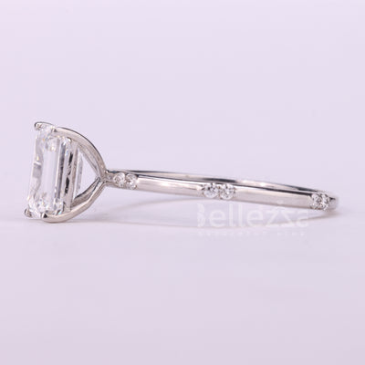 0.75CT Emerald Cut Cluster Diamond Moissanite Engagement Ring