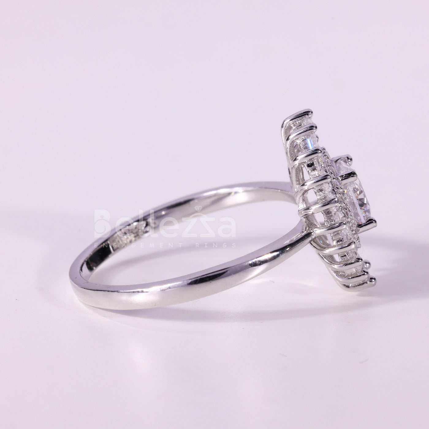 0.50CT Round Cut Halo Cluster Diamond Moissanite Engagement Ring