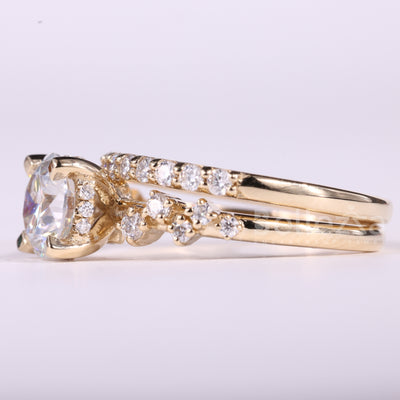 1.0CT Round Cut Cluster Diamond Moissanite Engagement Ring Set