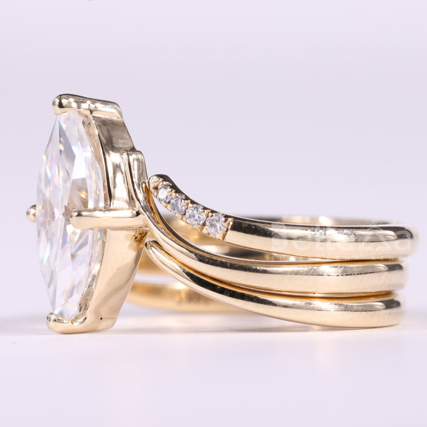 2.0CT Marquise Cut Unique Curved Moissanite Engagement Ring Set